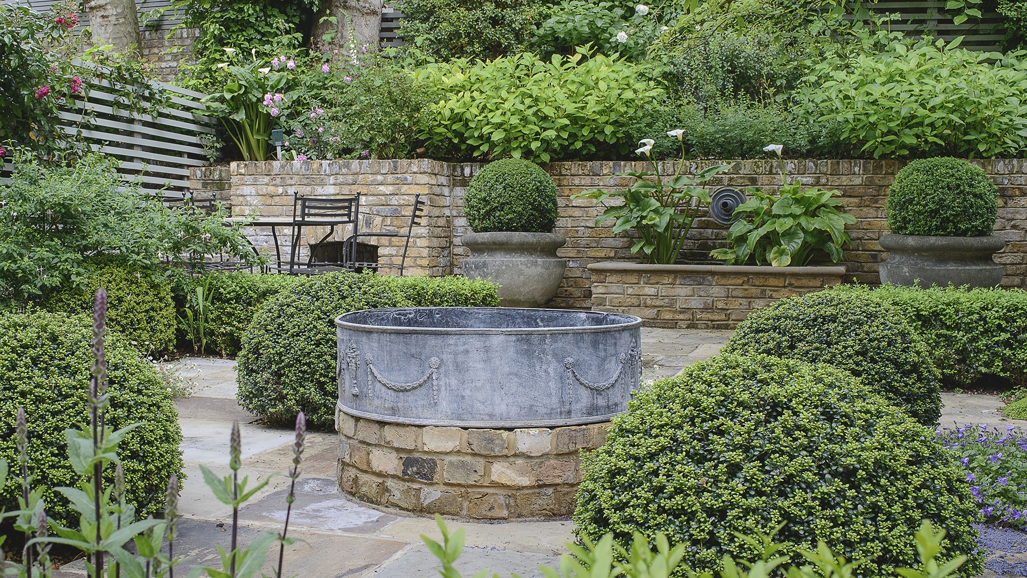 Decorative brick wall in garden