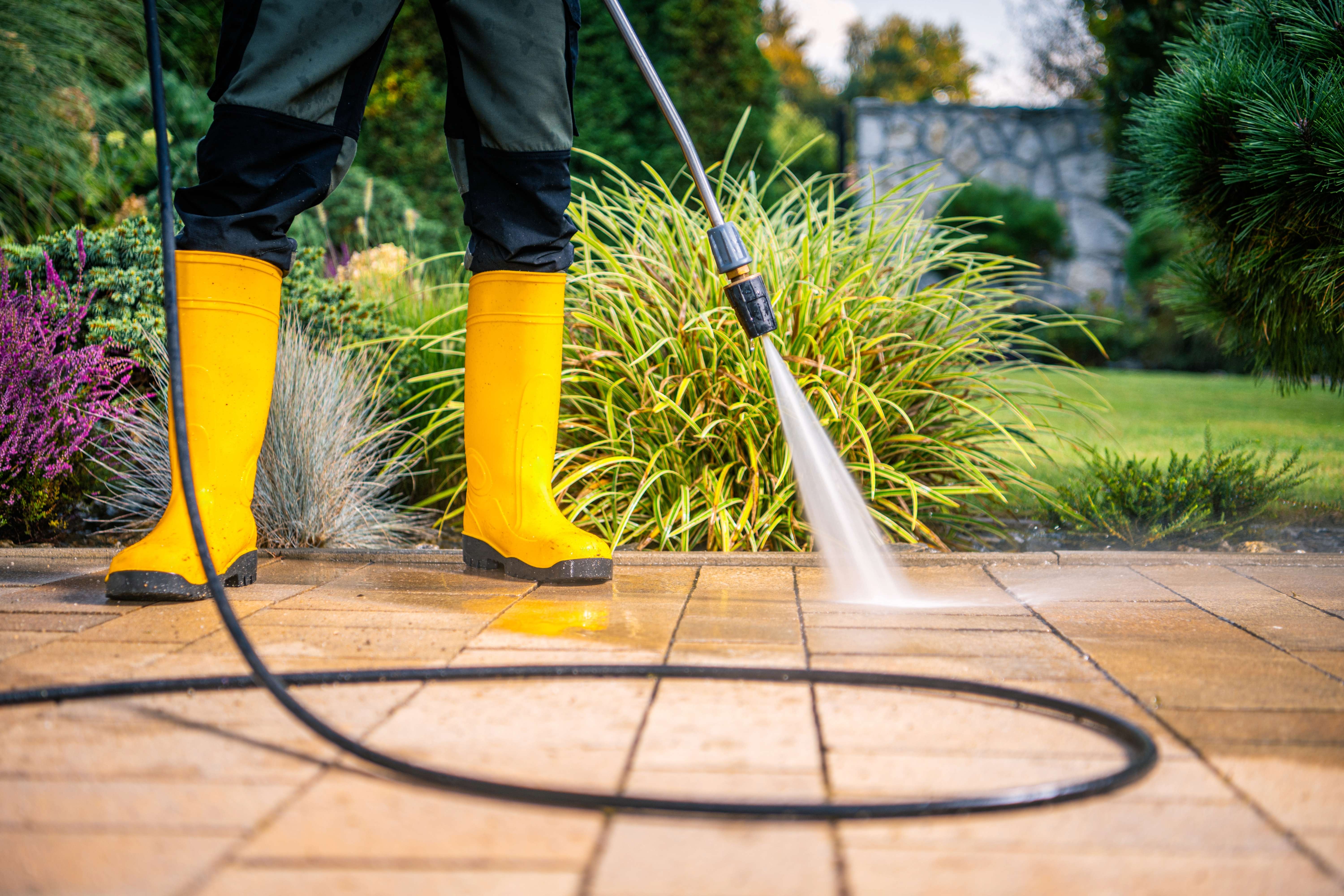 Pressure washing a patio
