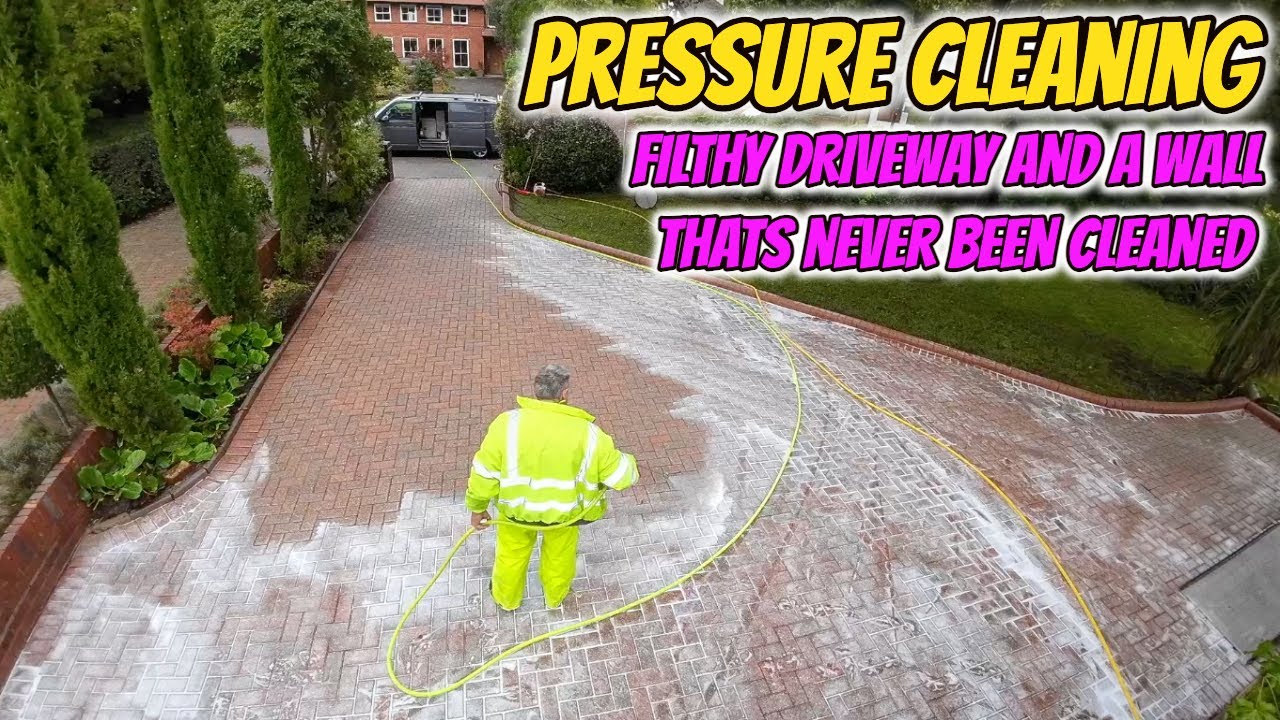 Driveway before and after jet washing