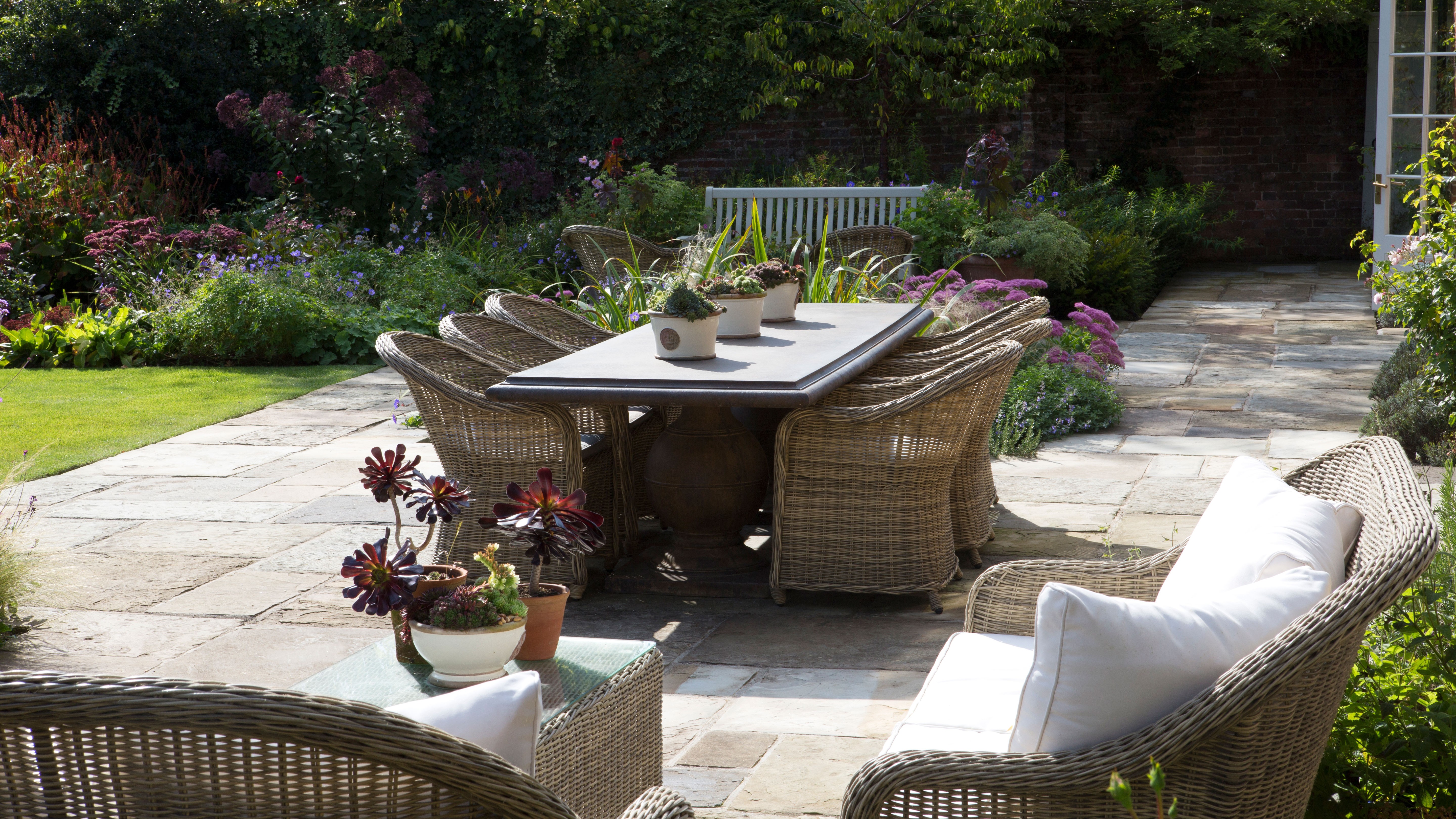 Beautiful stone patio in garden