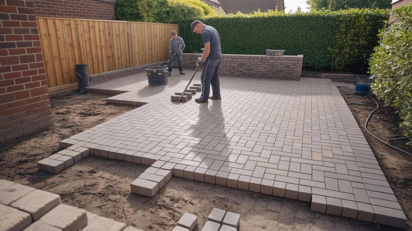 Block paving patio installation