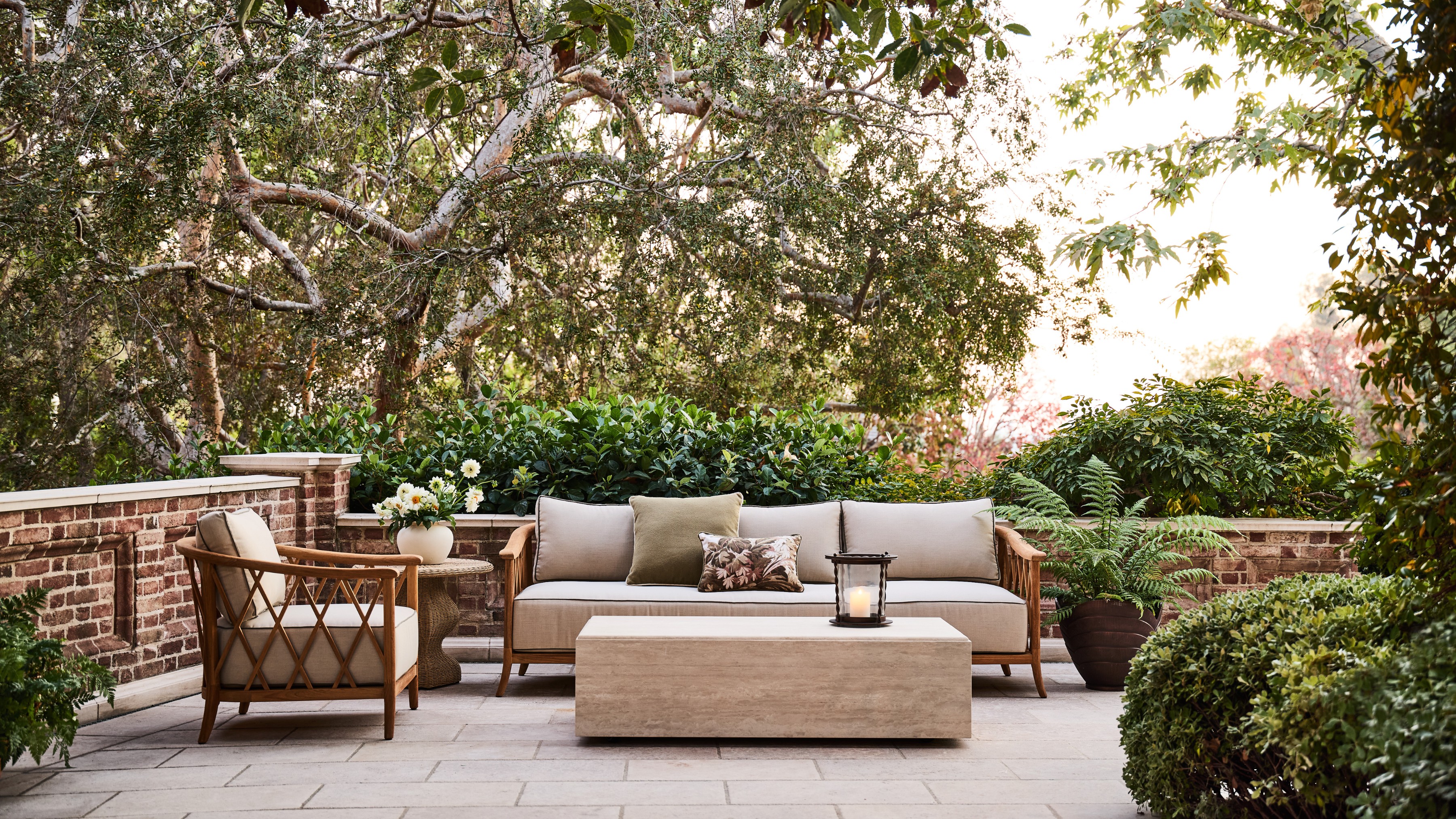 Outdoor patio area with furniture