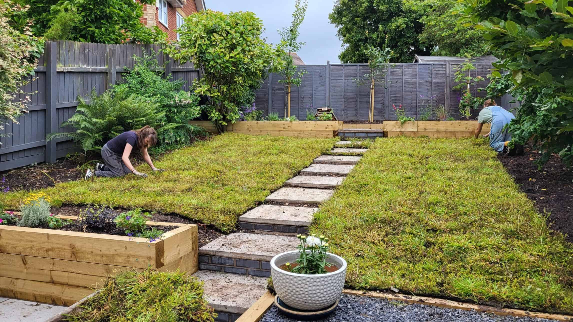 Completed new green turf lawn